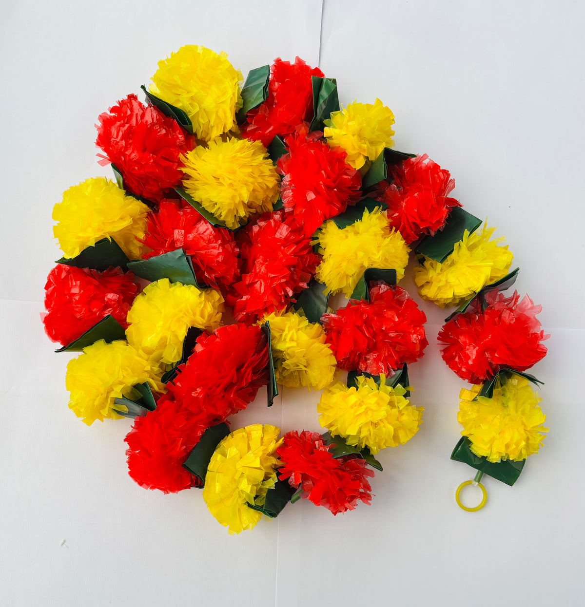 Yellow Pink Green Leave Marigold Garland (120cm)