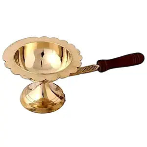 Brass Aarti Diya with Wooden Handle