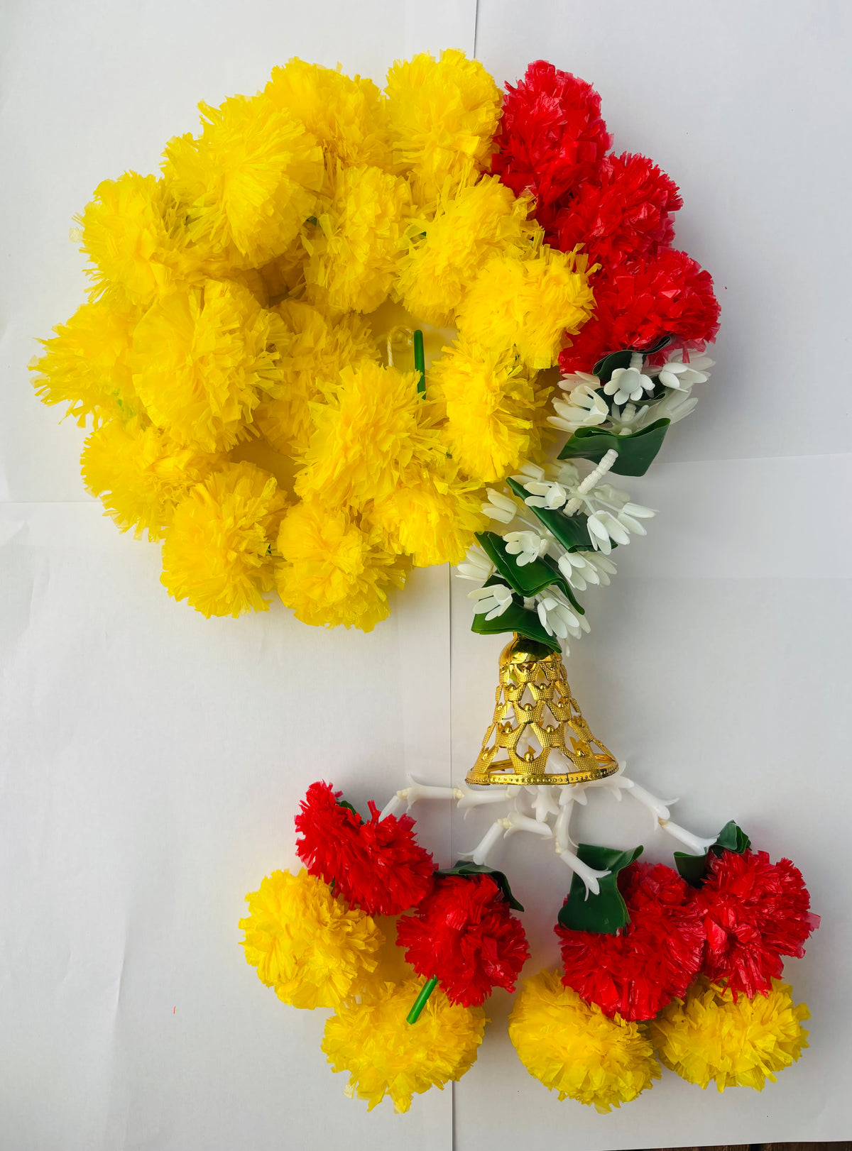 Orange Pink Mogra With Bell Marigold Garland (135cm)