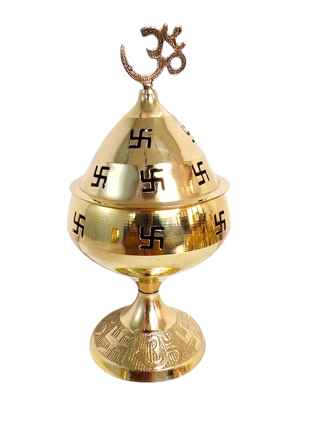 Brass Om incense holder with Lid (14cm)