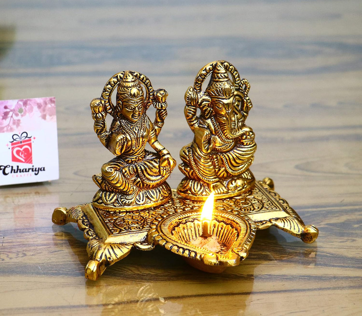 Lakshmi Ganesha with Diya Statue Idol Murti